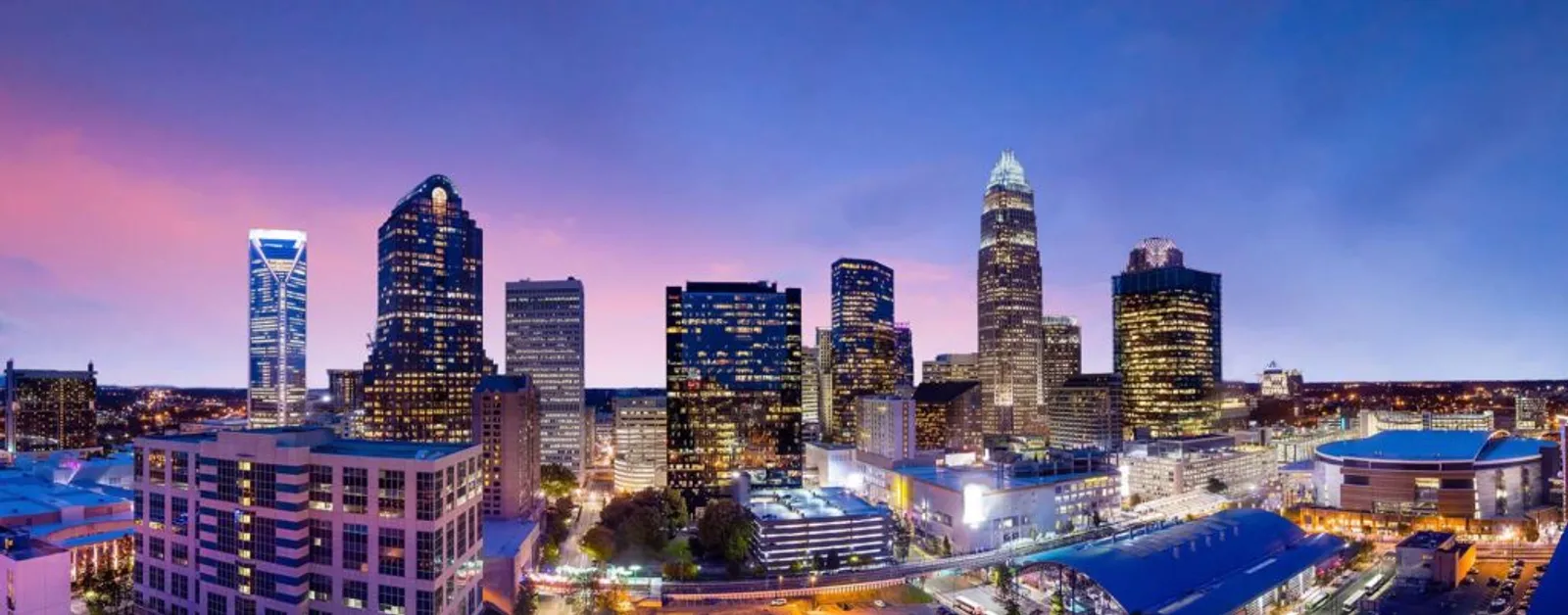 Downtown Charlotte, North Carolina skyline at dusk