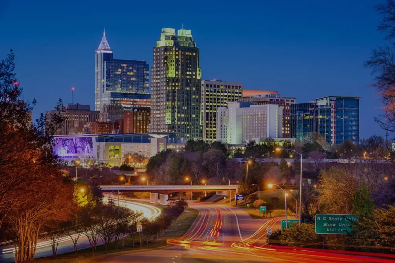Downtown Raleigh, North Carolina skyline at dusk